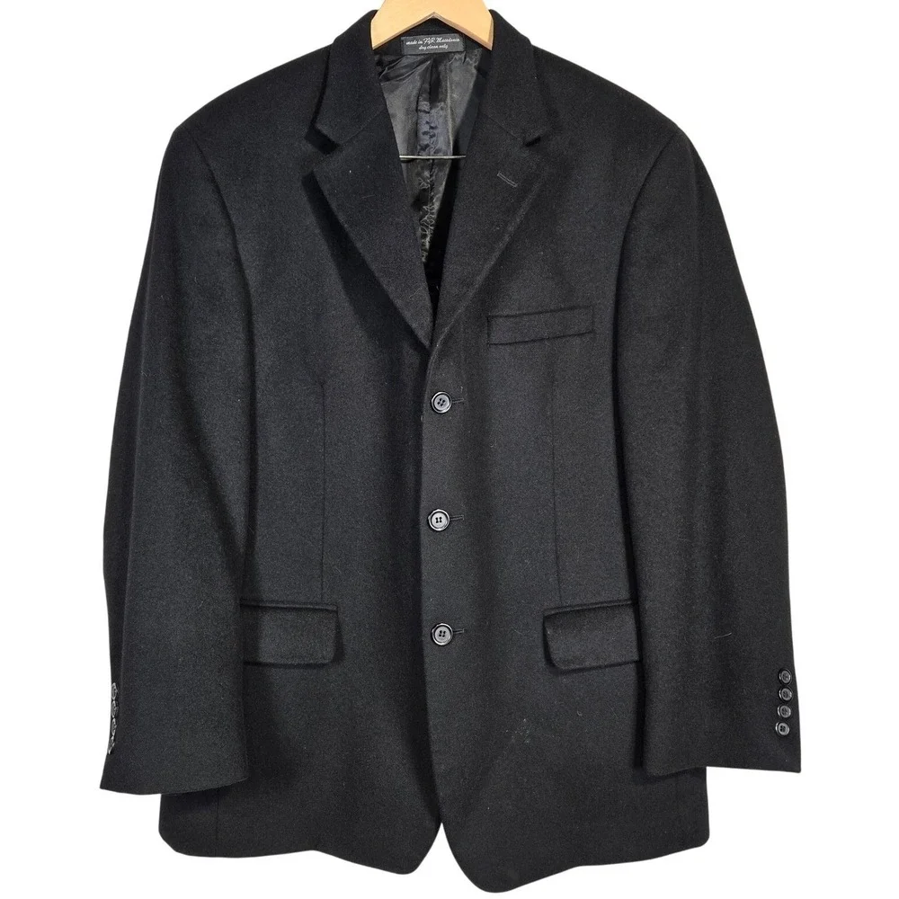 CEZANI Mens Black Wool Silk Cashmere Blend Blazer‎ Sport Coat Jacket Size 42S